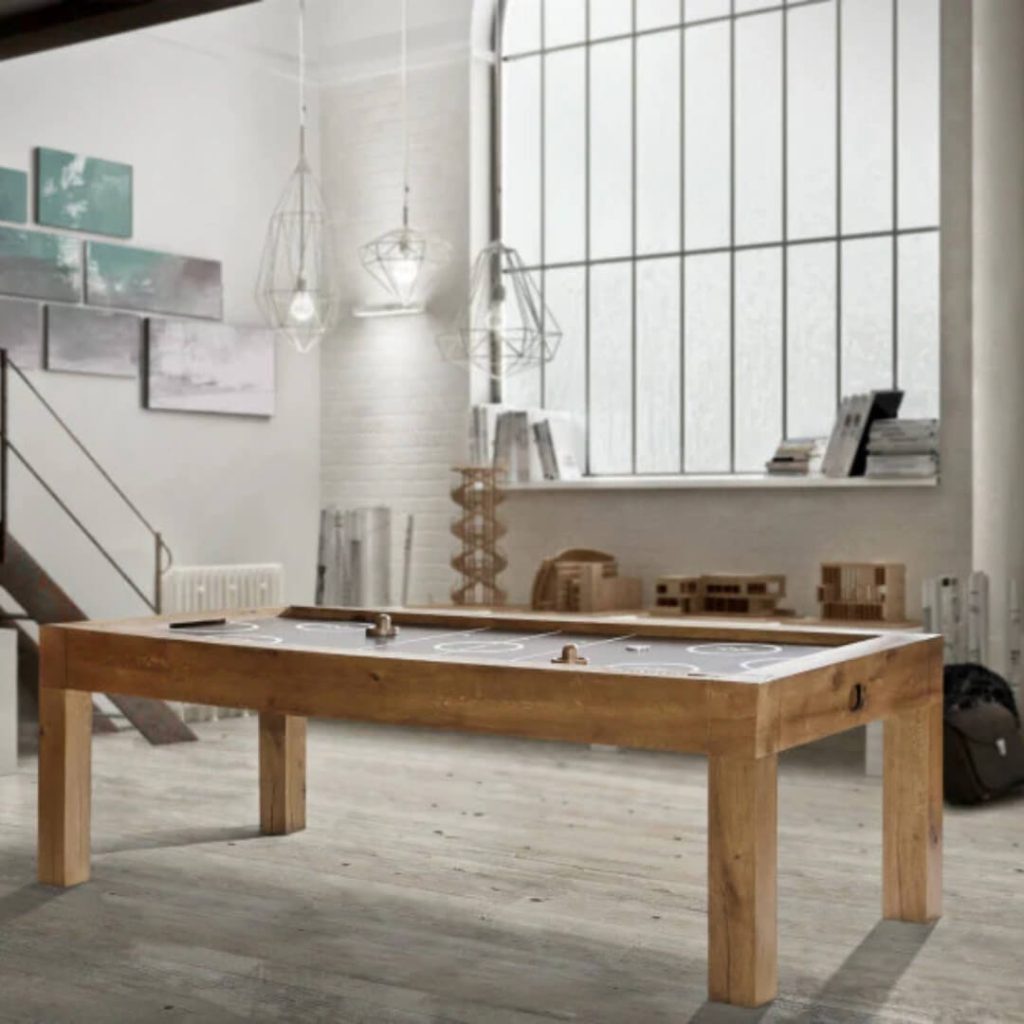 Air hockey table in a game room